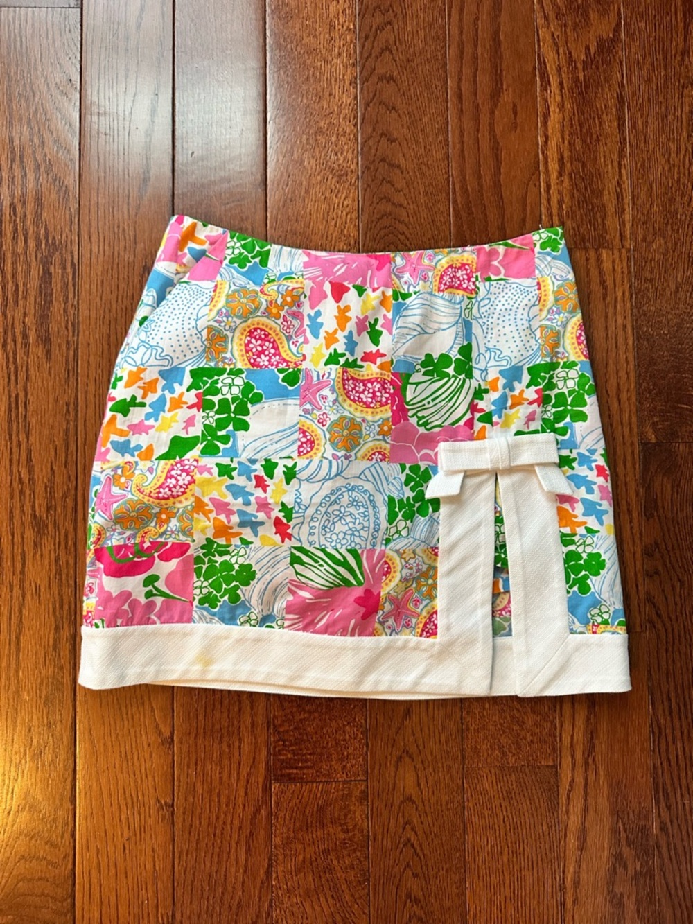 Lilly Pulitzer Multicolor Floral Patchwork Mini Skirt with White Trim